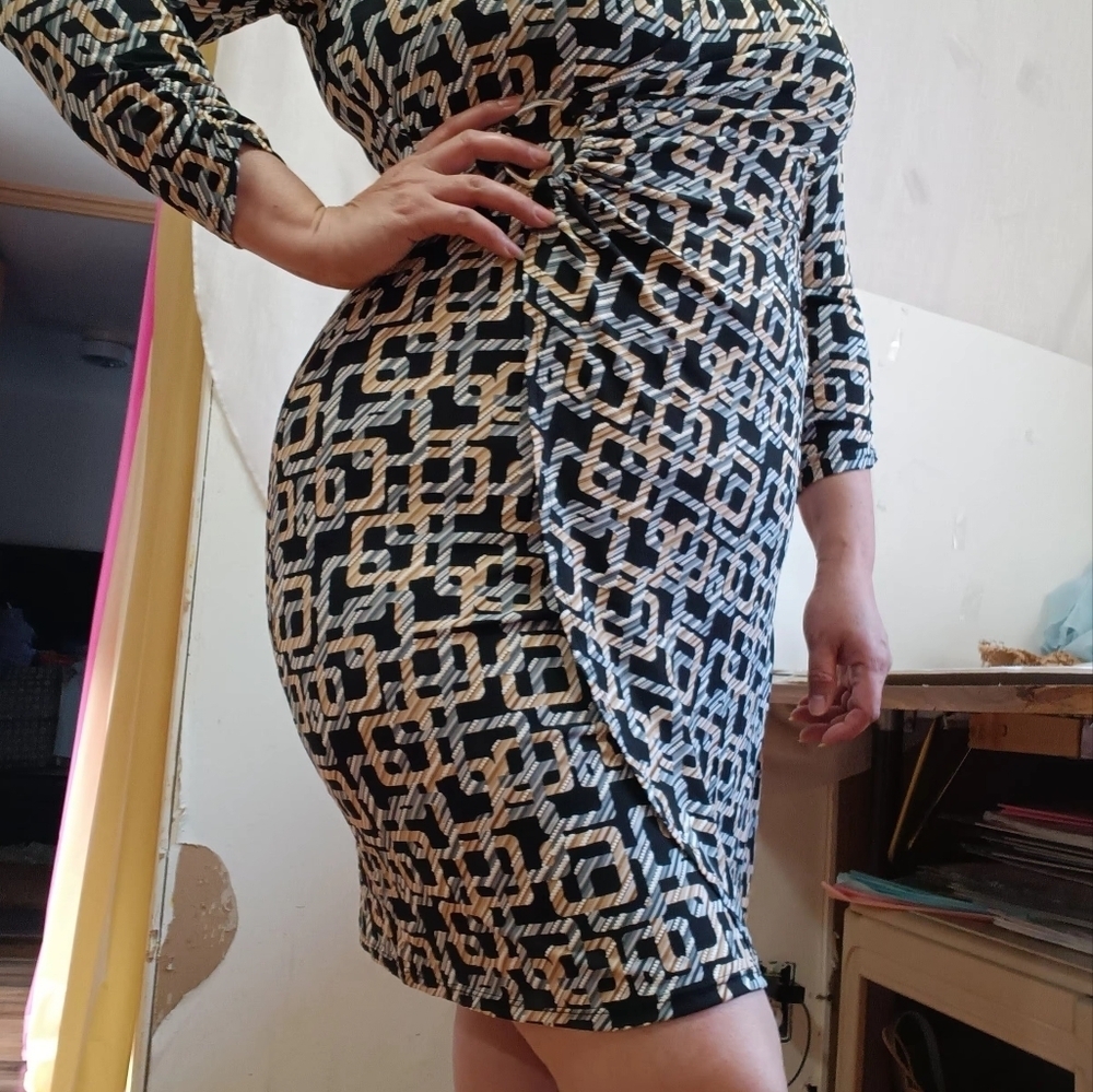 Dress Glamour, Faux wrap Dress geometric, Full stretch, Business,Formal,sz 6. - Picture 16 of 17
